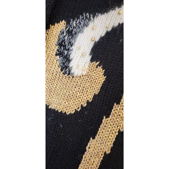 VTG Dana Scott Sweater Black Paisley Sequin Beads Embellished 80s Woman M Angora - Picture 4 of 6